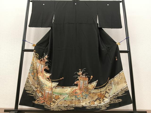 平和屋着物■豪華黒留袖　作家物　御所車花文　金銀彩　正絹　逸品　BAAM8530ow