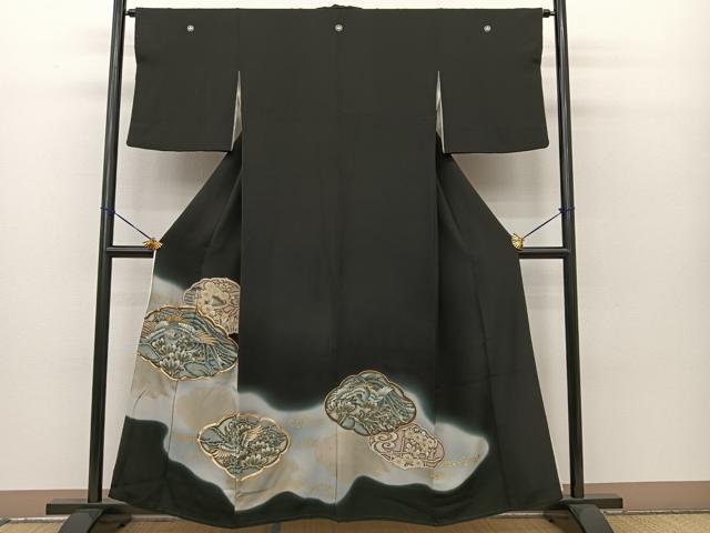 平和屋着物■豪華黒留袖　駒刺繍　鳳凰草花文　暈し染め　金彩　正絹　逸品　BAAM1200sa