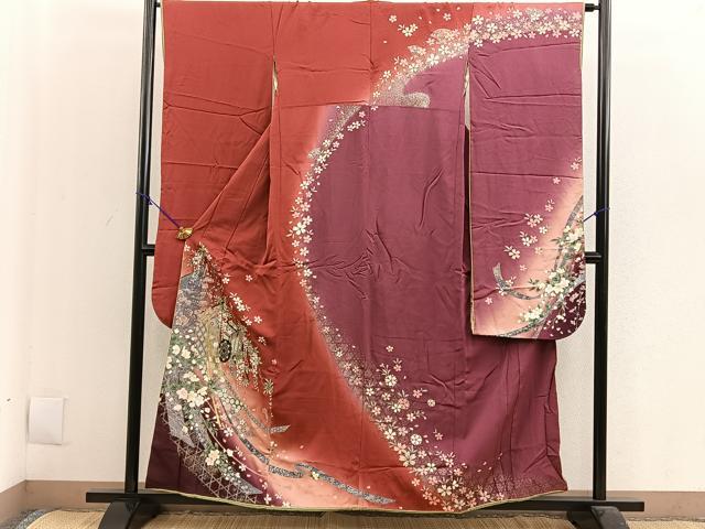 平和屋着物■豪華振袖　御所車几帳花文　暈し染め　金銀彩　やまと誂製　正絹　逸品　BAAM1822pm