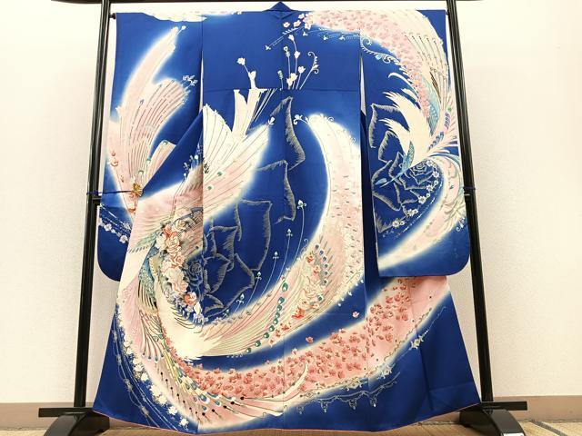 平和屋着物■豪華振袖　駒刺繍　孔雀花文　暈し染め　金彩　正絹　逸品　BAAM0441ev
