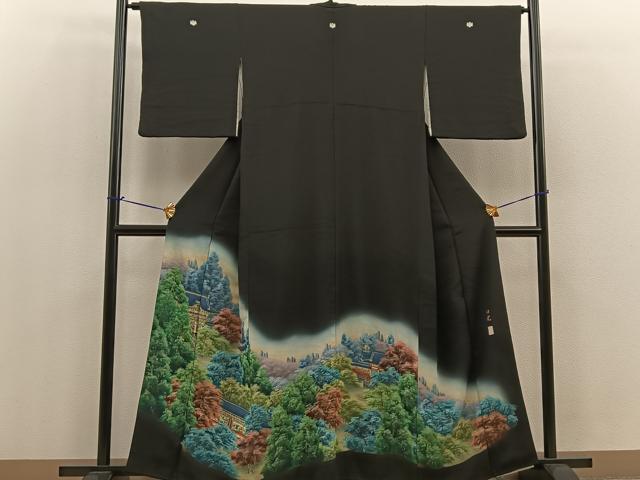 平和屋着物■豪華黒留袖　作家物　手描き　日光　暈し染め　正絹　逸品　BAAL4942md