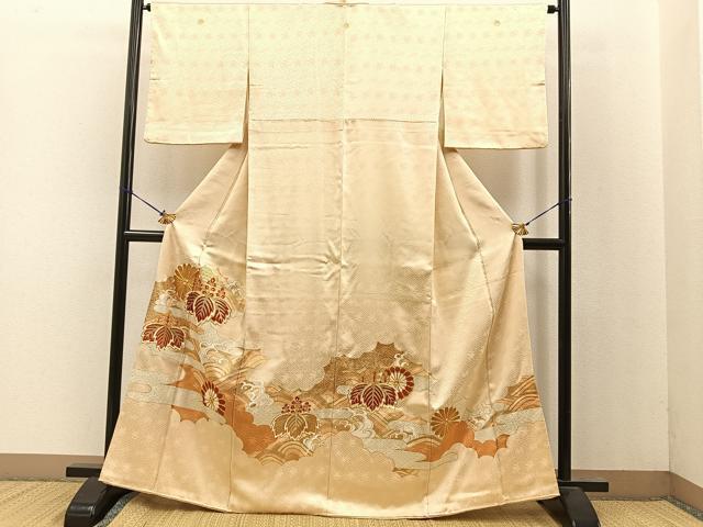 平和屋着物■豪華色留袖　駒刺繍　雲隠れ立波花文　金彩　正絹　逸品　BAAL7604ph