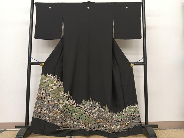 平和屋着物■豪華黒留袖　駒刺繍　流水飛鶴松竹梅　金銀彩　高島屋扱い　正絹　逸品　BAAL7772sa