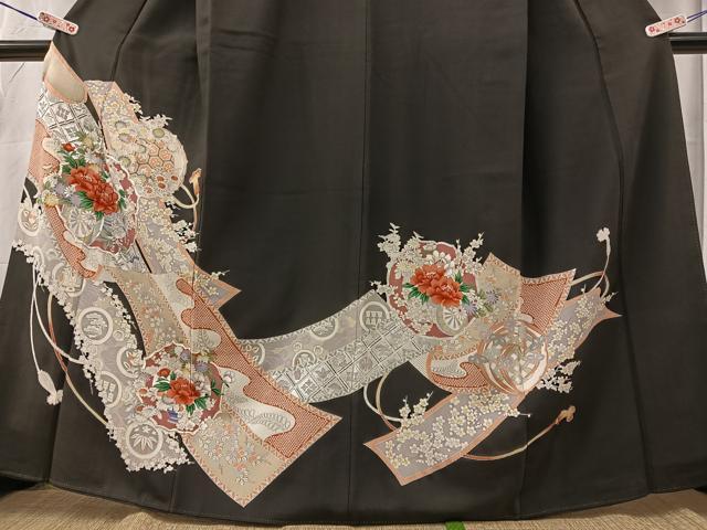 平和屋着物■豪華黒留袖　駒刺繍　花車文　銀彩　正絹　逸品　BAAM0122hz