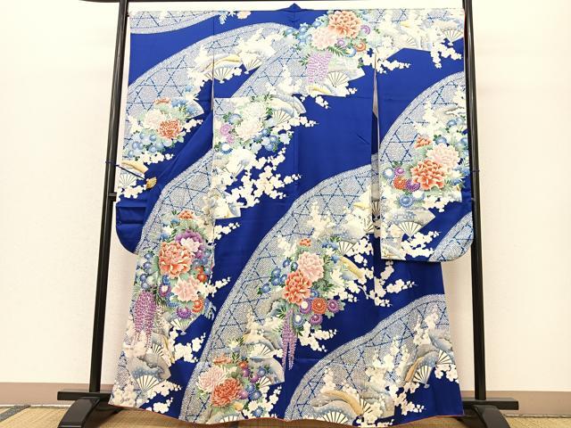 平和屋着物■豪華振袖　銀糸刺繍　扇面草花文　銀彩　正絹　逸品　BAAL7792sa