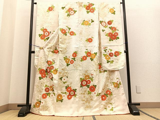 平和屋着物■豪華振袖　駒刺繍　草花文　金彩　正絹　逸品　BAAL1765by