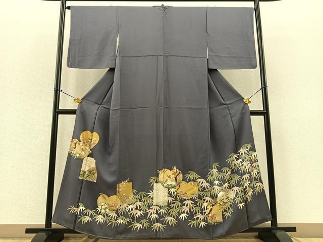 平和屋着物■豪華色留袖　駒刺繍　色紙飛鶴草花文　金彩　正絹　逸品　BAAL5445ow