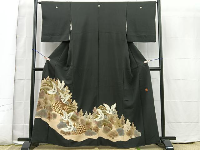 平和屋着物■豪華黒留袖　作家物　樹林飛鶴文　金彩　正絹　逸品　BAAL5215fc