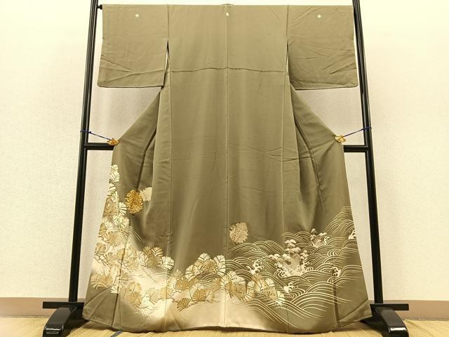 平和屋着物■豪華色留袖　駒刺繍　松葉立波文　暈し染め　金彩　正絹　逸品　BAAL5417ow