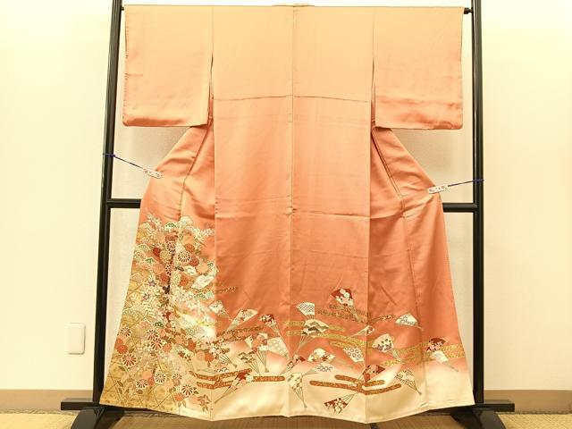 平和屋着物■豪華色留袖　駒刺繍　エ霞扇面花文　暈し染め　金彩　正絹　逸品　BAAL5815me