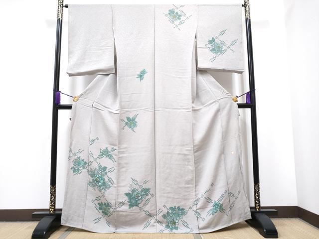平和屋着物●訪問着　総刺繍　スワトウ刺繍　枝垂れ花文　暈し染め　金糸　鬼しぼ縮緬　仮絵羽　正絹　逸品　未使用　CAAJ7352hy