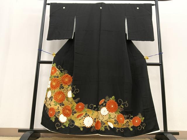 平和屋着物■豪華黒留袖　駒刺繍　菊唐草文　暈し染め　金彩　正絹　逸品　BAAL1707by