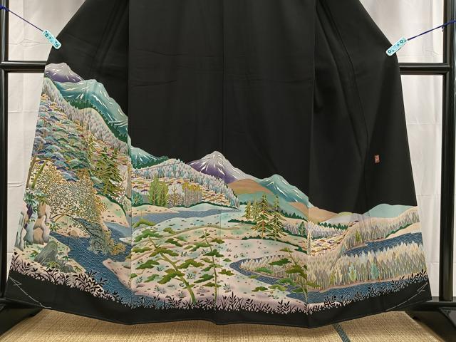 平和屋着物■豪華黒留袖　作家物　風景樹林文　正絹　逸品　未使用　BAAL7425ph