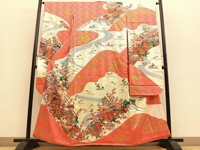 平和屋着物■豪華振袖　駒刺繍　流水御所車花文　金彩　西武扱い　正絹　逸品　BAAL8753ow