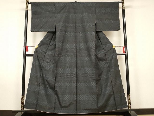 平和屋着物■本場大島紬　9マルキ　泥染　横段文　正絹　逸品　AAAK1378Agk