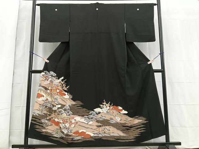 平和屋着物■豪華黒留袖　駒刺繍　飛鶴風景花文　金糸　正絹　逸品　BAAL3872fc