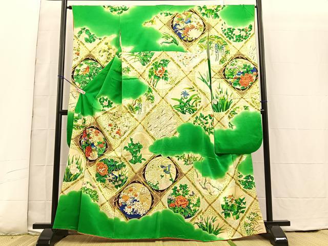 平和屋着物■豪華振袖　格天井花鳥文　暈し染め　金彩　正絹　逸品　BAAL3900fc