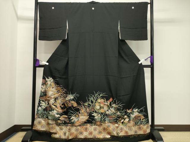 平和屋着物■豪華黒留袖　刺繍　飛鳥船花文　金銀彩　正絹　逸品　CAAJ6994gh
