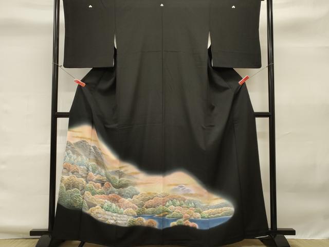 平和屋着物■豪華黒留袖　樹林風景文　暈し染め　金銀彩　正絹　逸品　CAAJ7773ch