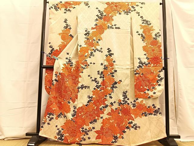 平和屋着物■豪華振袖　駒刺繍　草花文　金彩　正絹　逸品　BAAI8950cw