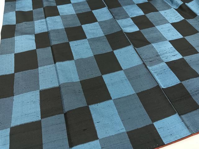 平和屋着物■上質な紬　格子柄　正絹　逸品　BAAK8576fc