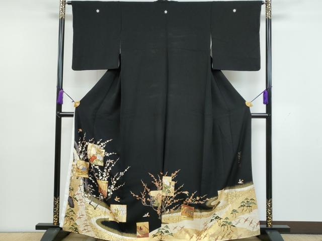 平和屋着物■豪華黒留袖　作家物　刺繍　紅白梅舞色紙　金彩箔ぼかし　正絹　逸品　CAAK0450fb