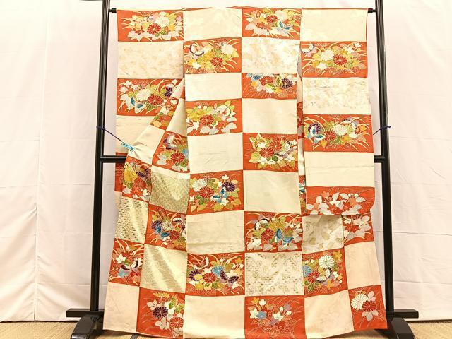 平和屋着物■豪華振袖　駒刺繍　市松花蝶文　金彩　正絹　逸品　BAAL7316cw