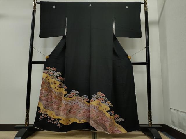 平和屋着物■豪華黒留袖　刺繍　道長飛鶴吉祥花唐草文　金糸　正絹　逸品　CAAJ3012yc