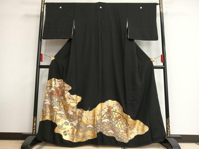 平和屋着物■豪華黒留袖　渡橋風景文　宝尽くし　金彩　正絹　逸品　AAAM7565np