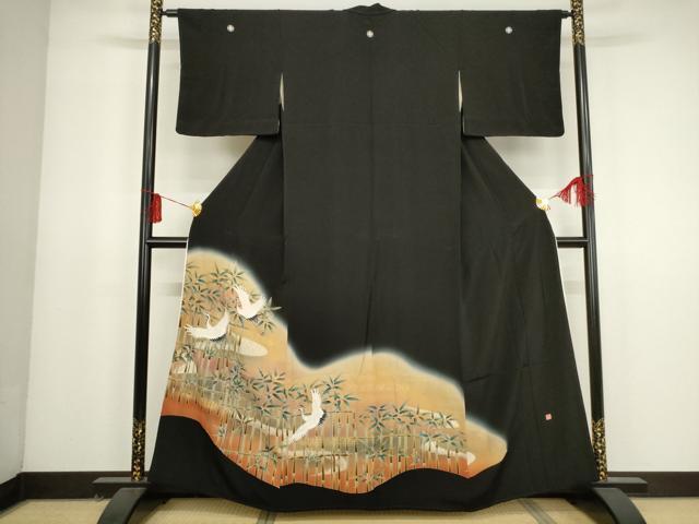 平和屋着物■豪華黒留袖　作家物　飛鶴笹竹文　暈し染め　金彩　正絹　逸品　AAAL2580ma