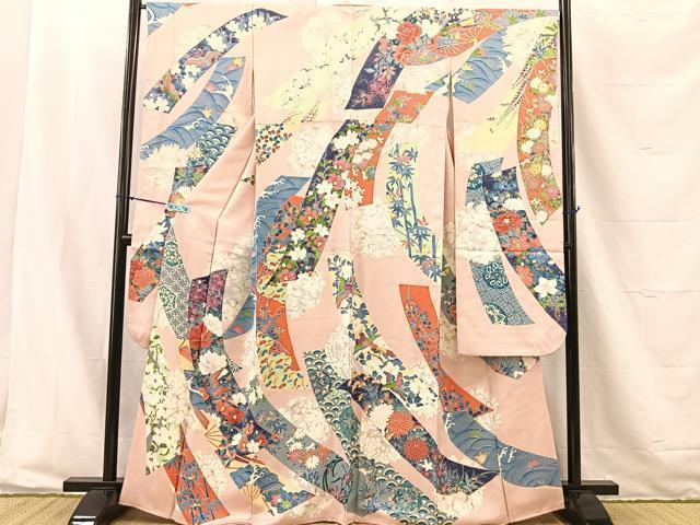 平和屋着物■豪華振袖　短冊吉祥花鳥文　正絹　逸品　BAAK2240gt