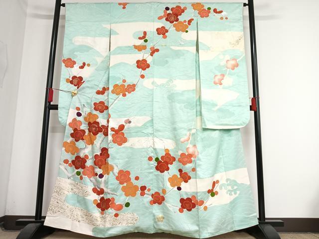 平和屋着物■豪華振袖　駒刺繍　枝梅文　金彩　正絹　逸品　AAAM5544oa
