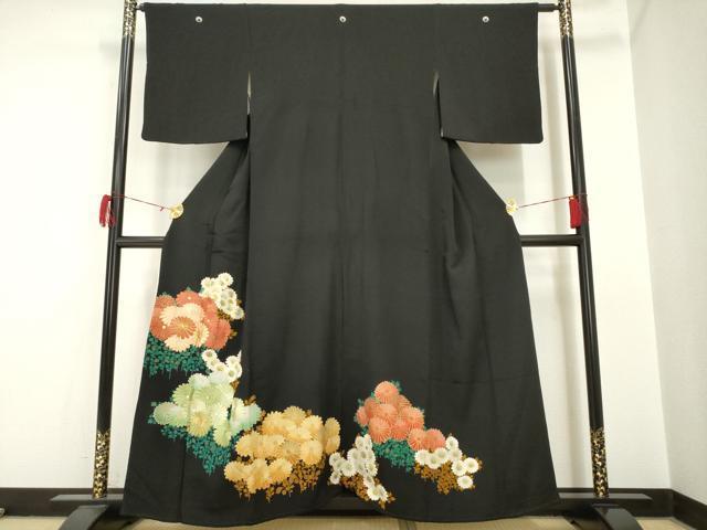 平和屋着物■豪華黒留袖　刺繍　草花文　正絹　逸品　AAAL8493ck
