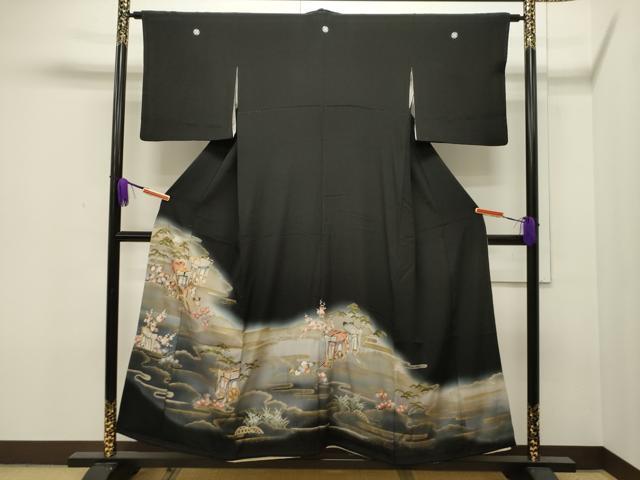 平和屋着物■豪華黒留袖　駒刺繍　御所車草花文　暈し染め　金彩　正絹　逸品　CAAI5302dy