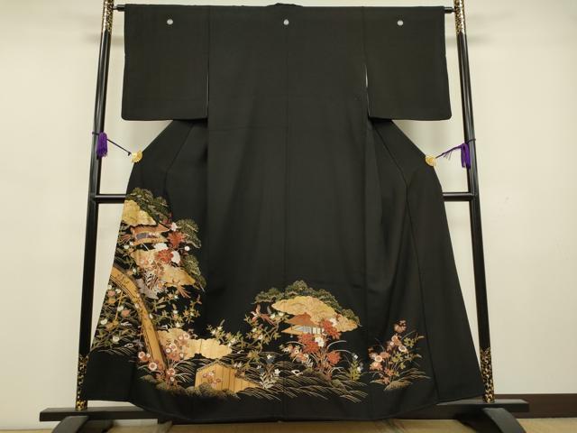 平和屋着物■豪華黒留袖　駒刺繍　花鳥風景文　金彩　正絹　逸品　CAAI2347id