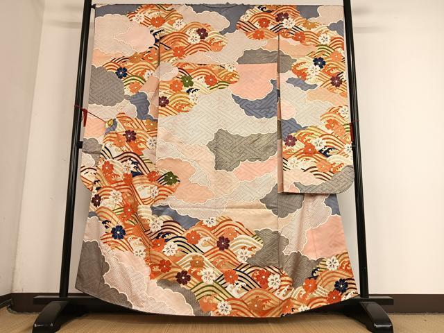 平和屋着物■豪華振袖　作家物　駒刺繡　立波花文　金彩　正絹　逸品　AAAM6224zg