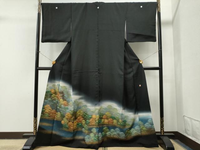 平和屋着物■豪華黒留袖　作家物　樹林風景文　暈し染め　金彩　正絹　逸品　CAAJ2760yc