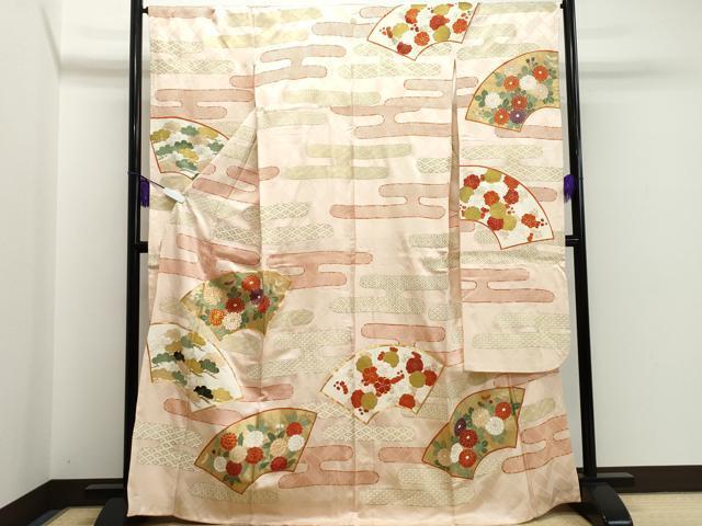 平和屋着物■豪華振袖　駒刺繍　地紙松花文　金彩　正絹　逸品　CAAJ5754vf