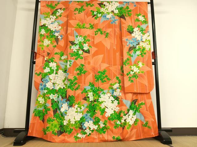 平和屋着物■豪華振袖　駒刺繍　草花文　暈し染め　金彩　正絹　逸品　AAAM6235zg