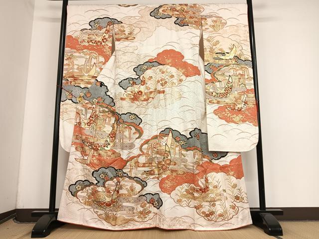 平和屋着物■豪華振袖　飛鶴花文　暈し染め　金彩　正絹　逸品　AAAM8995zg