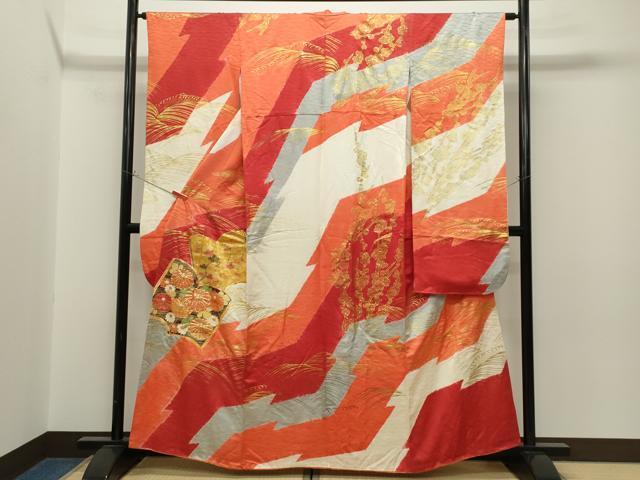 平和屋着物■豪華振袖　駒刺繍　絞り　冊子枝花文　金彩　正絹　逸品　CAAJ8502ze