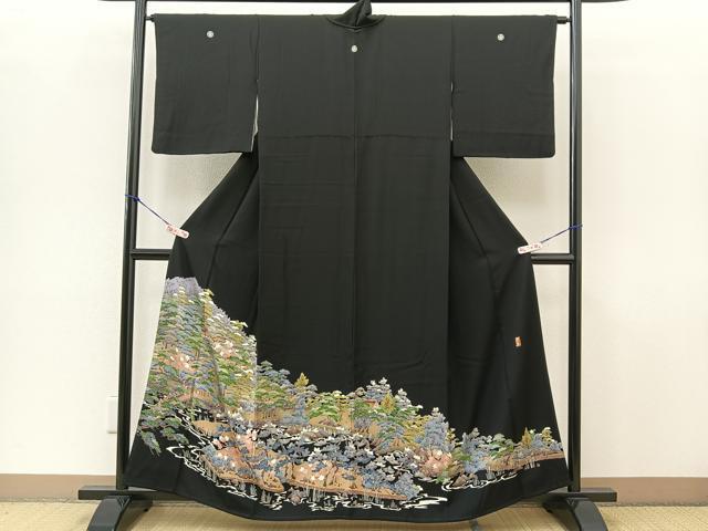 平和屋着物■豪華黒留袖　作家物　樹林風景文　正絹　逸品　BAAL8538me