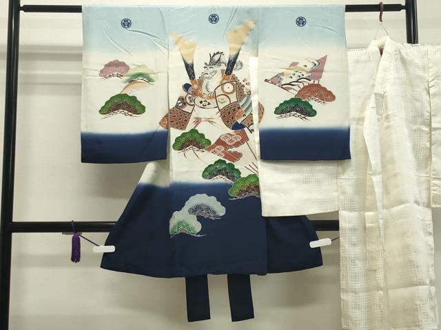平和屋着物■男の子　祝着　産着　初着　長襦袢セット　のしめ　お宮詣り　兜　龍　松文　暈し染め　金銀彩　逸品　CAAH8653gh