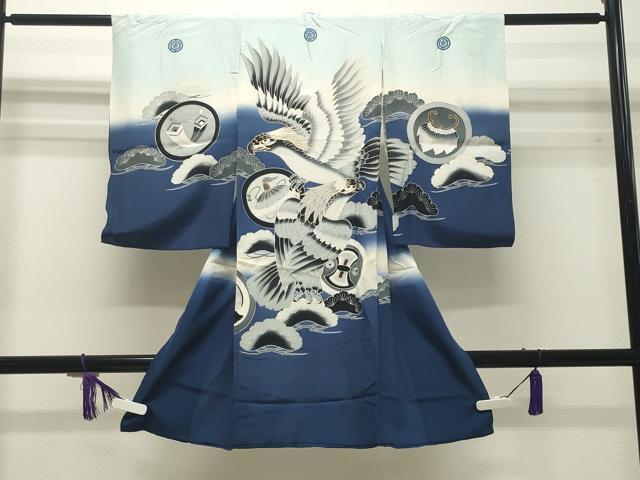 平和屋着物■男の子　祝着　産着　初着　のしめ　お宮詣り　鷹　宝尽くし松文　暈し染め　金彩　逸品　CAAH8650gh