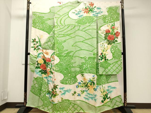 平和屋着物■豪華振袖　駒刺繍　絞り　草花文　金彩　正絹　逸品　CAAI7376ev