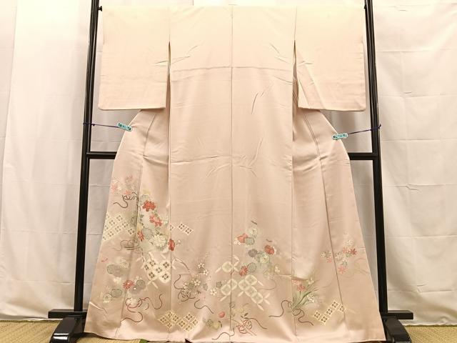 平和屋着物■豪華色留袖　友禅　駒刺繍　七宝束ね花文　銀彩　正絹　逸品　BAAK2986gt