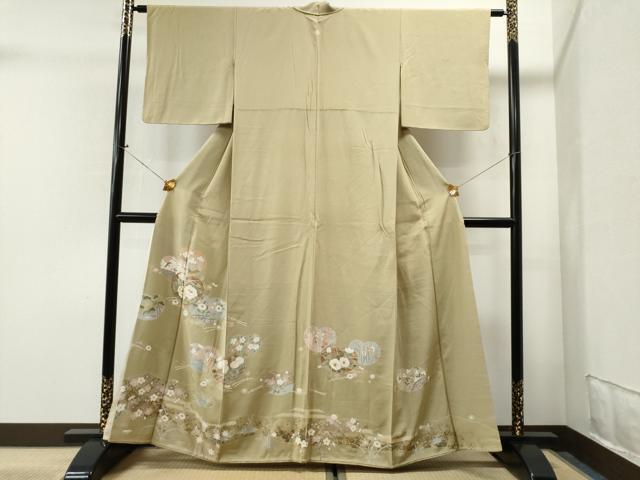 平和屋着物■豪華色留袖　駒刺繍　溢れ松葉草花文　金彩　正絹　逸品　CAAI8729yc