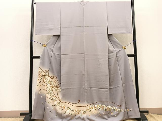 平和屋着物■豪華色留袖　駒刺繍　結び紐飛鶴文　暈し染め　金彩　正絹　逸品　BAAK2937gt