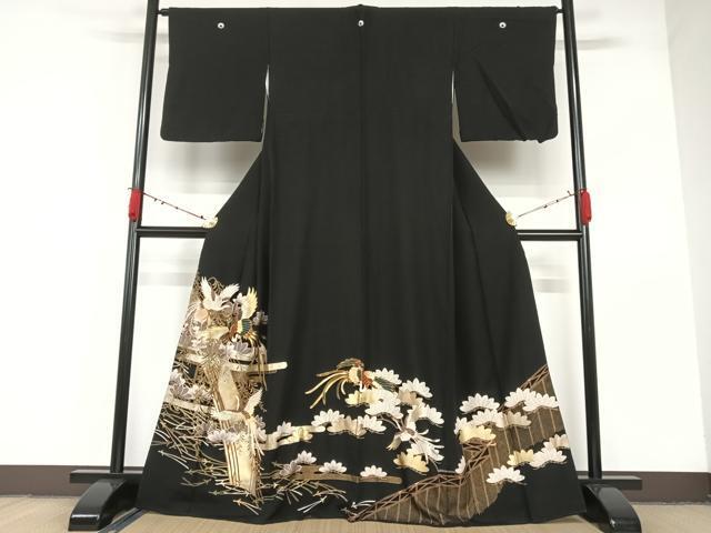 平和屋着物■豪華黒留袖　鳳凰松文　金彩　正絹　逸品　AAAK9318np