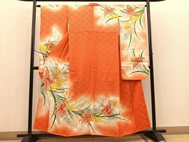平和屋着物■豪華振袖　駒刺繍　カトレア　暈し染め　金彩　正絹　逸品　BAAM3575ui